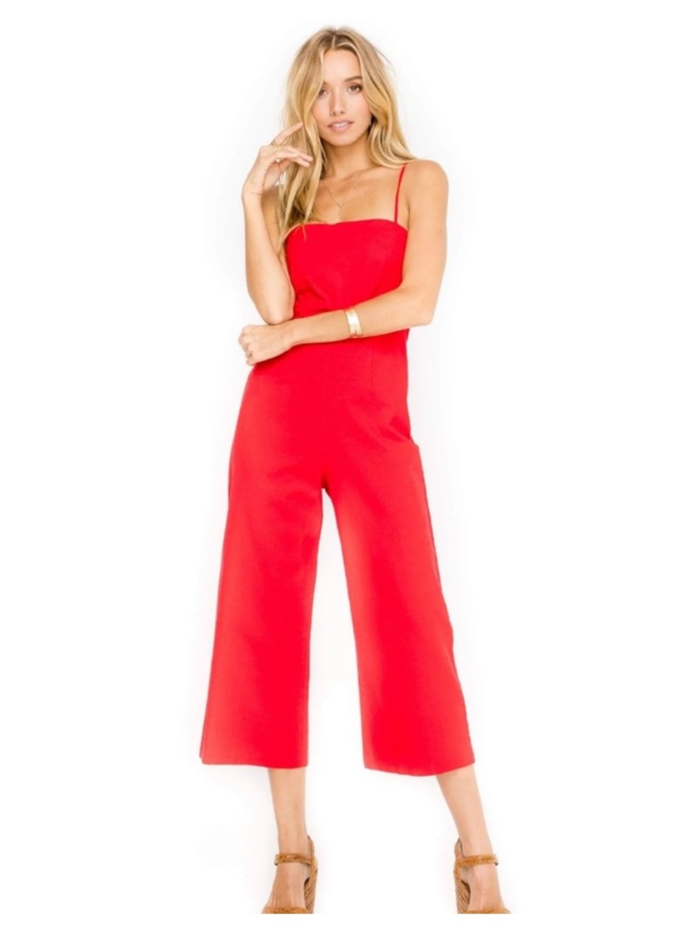 ASTR The Label Red Linen Blend Jumpsuit XS Game Day Tailgate Wide Leg NWOT